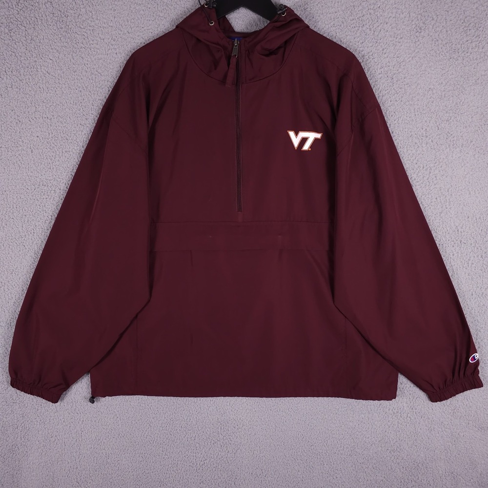 Virginia Tech Hookies Hoodie Mens XL Red 1/2 Zip Windbreaker Pullover Champion